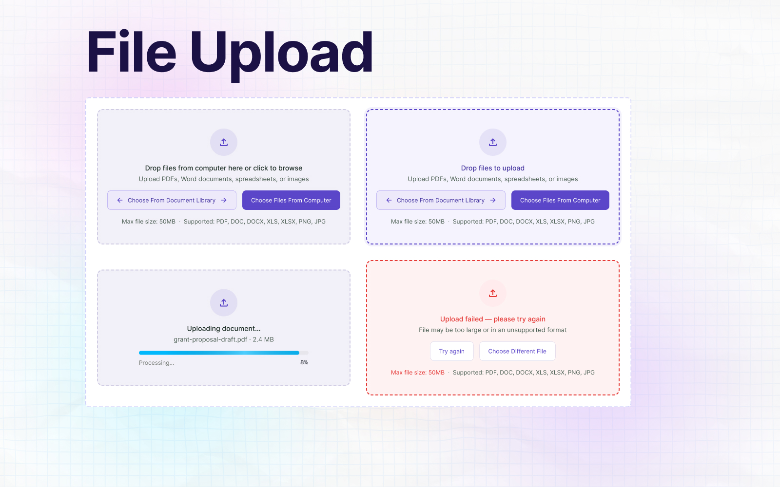 Overview of the 50+ component library in Figma