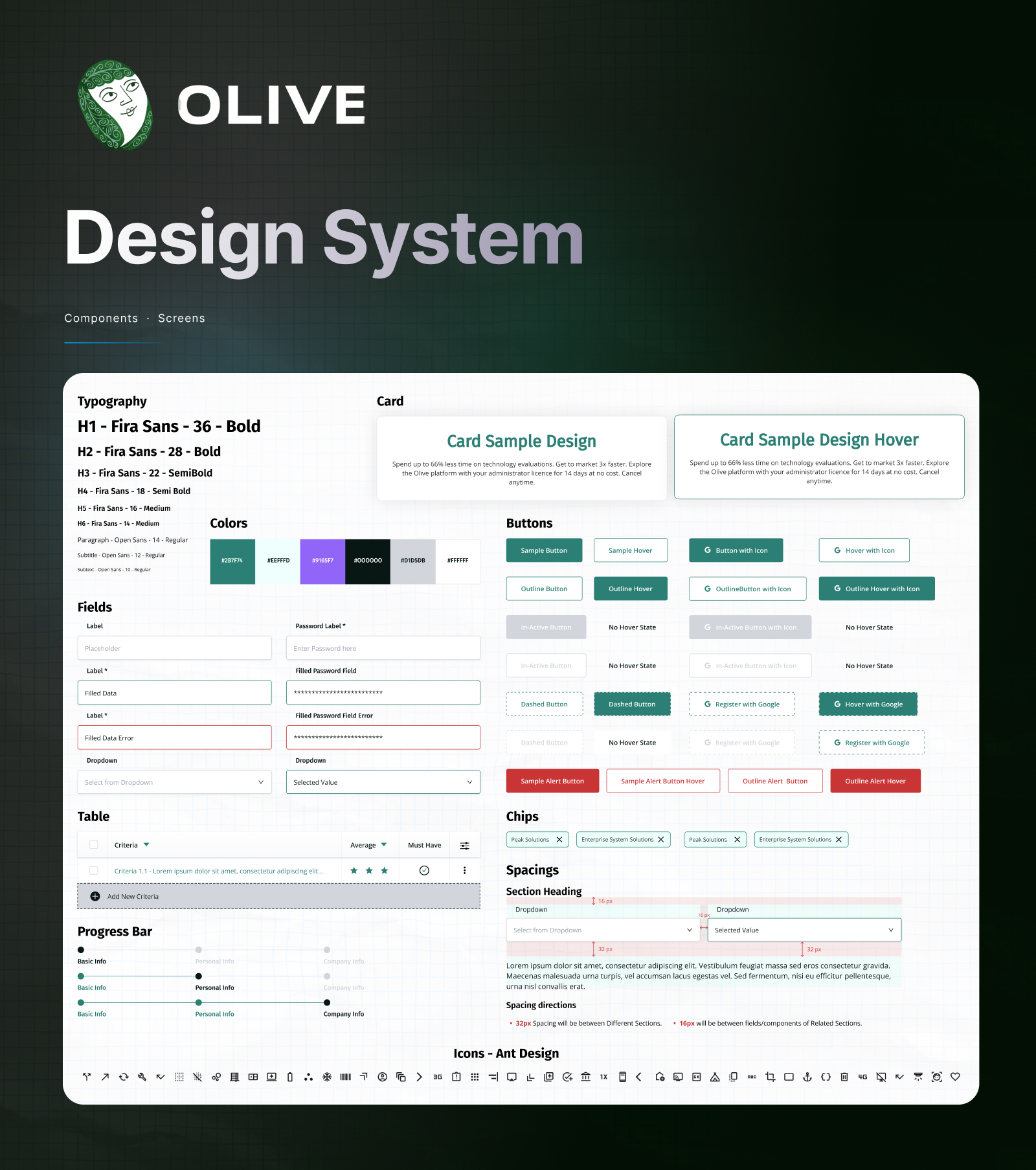 Olive design system foundations: color, typography, and components