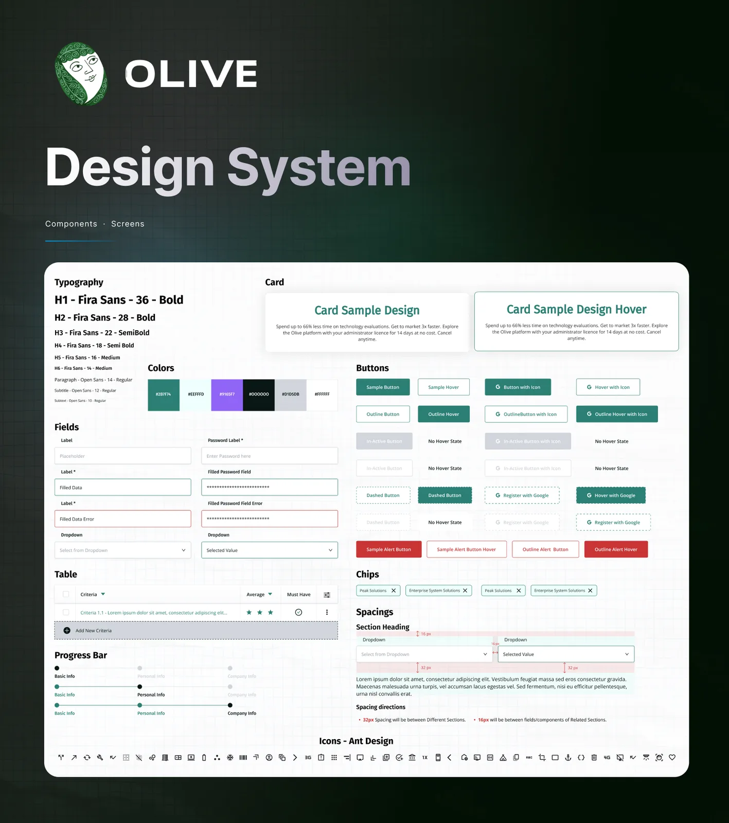Olive design system foundations: color, typography, and components